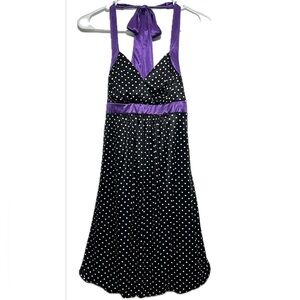 Ruby Rox Polka Dot Halter Dress - S - black Purple Accents - NWOT - Fit & Flare